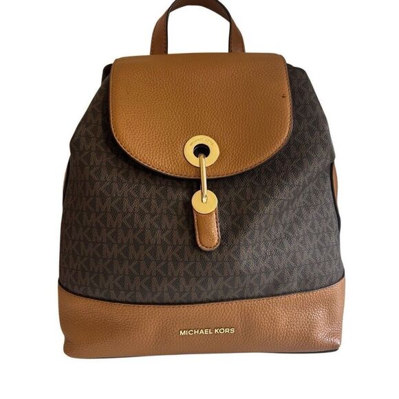 Michael Kors Raven Medium Backpack brown pebbled leather gold hardware - Picture 1 of 16